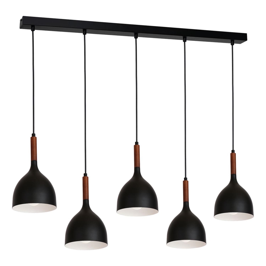 Ljuskrona med textilsladd NOAK WOOD 5xE27/15W/230V svart/bok