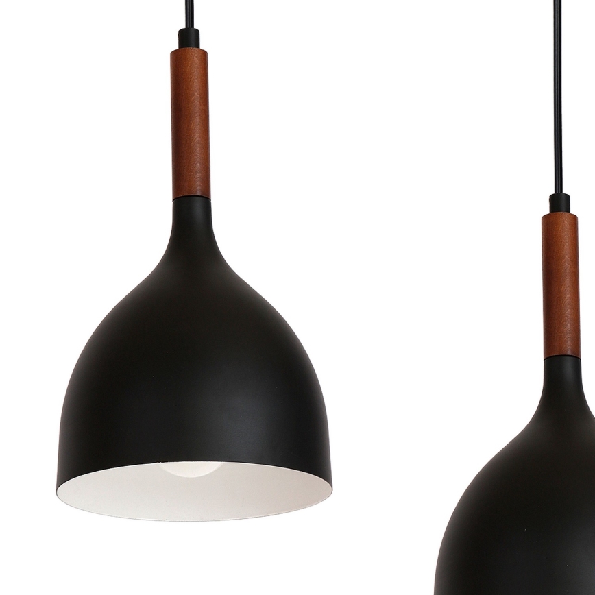 Ljuskrona med textilsladd NOAK WOOD 5xE27/15W/230V svart/bok
