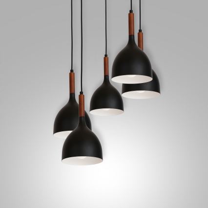 Ljuskrona med textilsladd NOAK WOOD 5xE27/15W/230V svart/bok