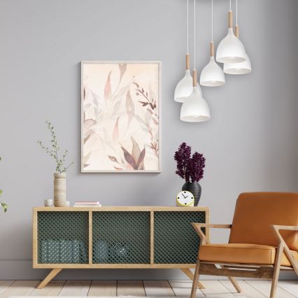 Ljuskrona med textilsladd NOAK WOOD 5xE27/15W/230V vit/bok