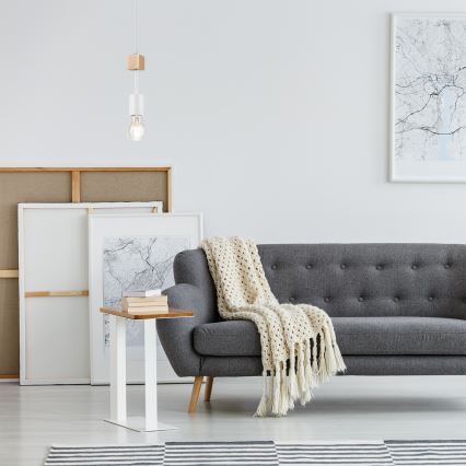 Ljuskrona med textilsladd ORAZIO 1xE27/60W/230V bok - FSC certifierade