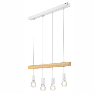 Ljuskrona med textilsladd ORAZIO 4xE27/60W/230V bok - FSC certifierade