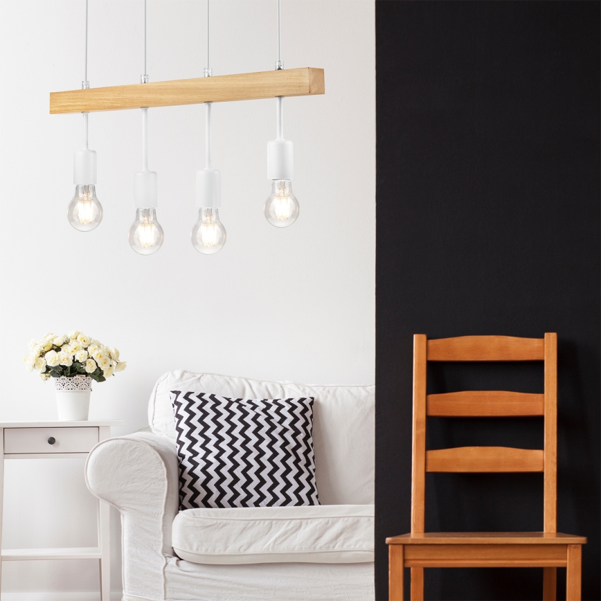 Ljuskrona med textilsladd ORAZIO 4xE27/60W/230V bok - FSC certifierade