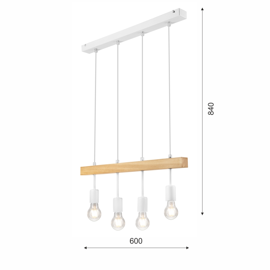 Ljuskrona med textilsladd ORAZIO 4xE27/60W/230V bok - FSC certifierade