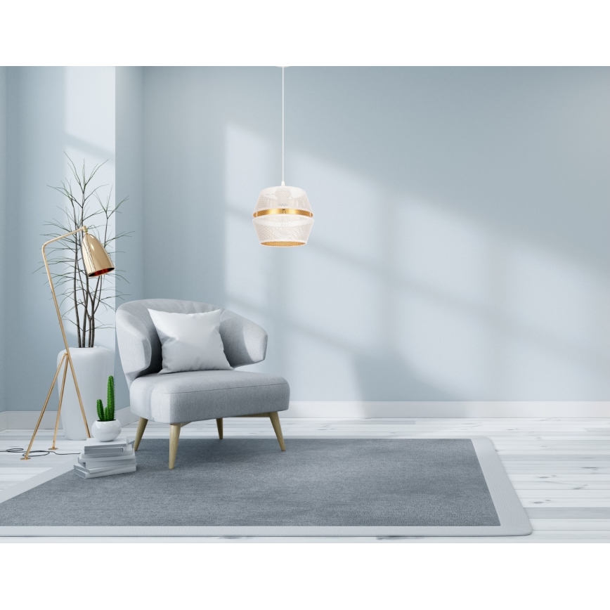 Ljuskrona med textilsladd PARIS 1xE27/60W/230V vit/gyllene