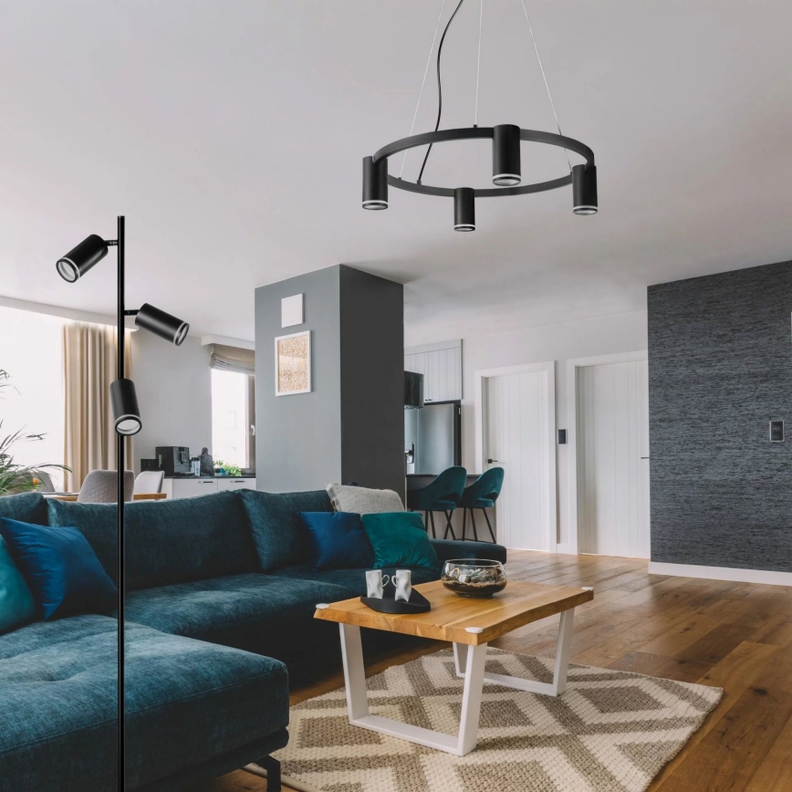 Ljuskrona med textilsladd PARIS 4xGU10/12W/230V svart