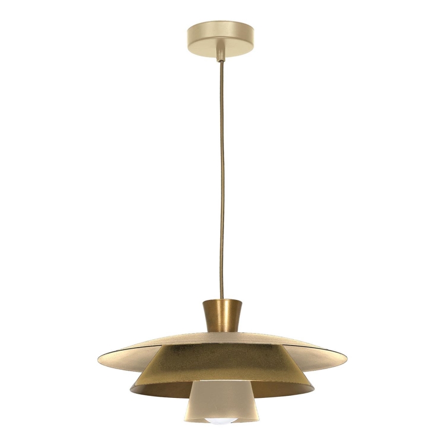 Ljuskrona med textilsladd PLATO 1xE27/15W/230V beige/guld