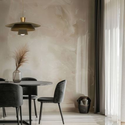 Ljuskrona med textilsladd PLATO 1xE27/15W/230V mässing/guld
