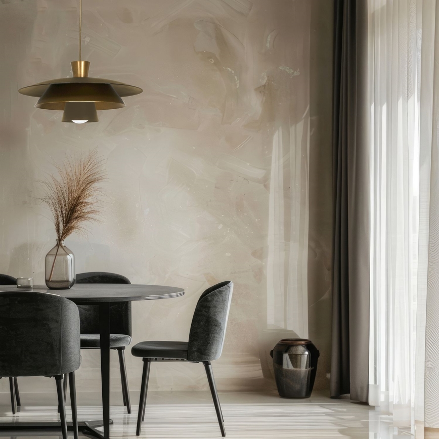 Ljuskrona med textilsladd PLATO 1xE27/15W/230V mässing/guld