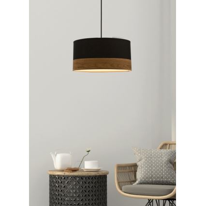 Ljuskrona med textilsladd PORTO 1xE27/60W/230V svart/brun