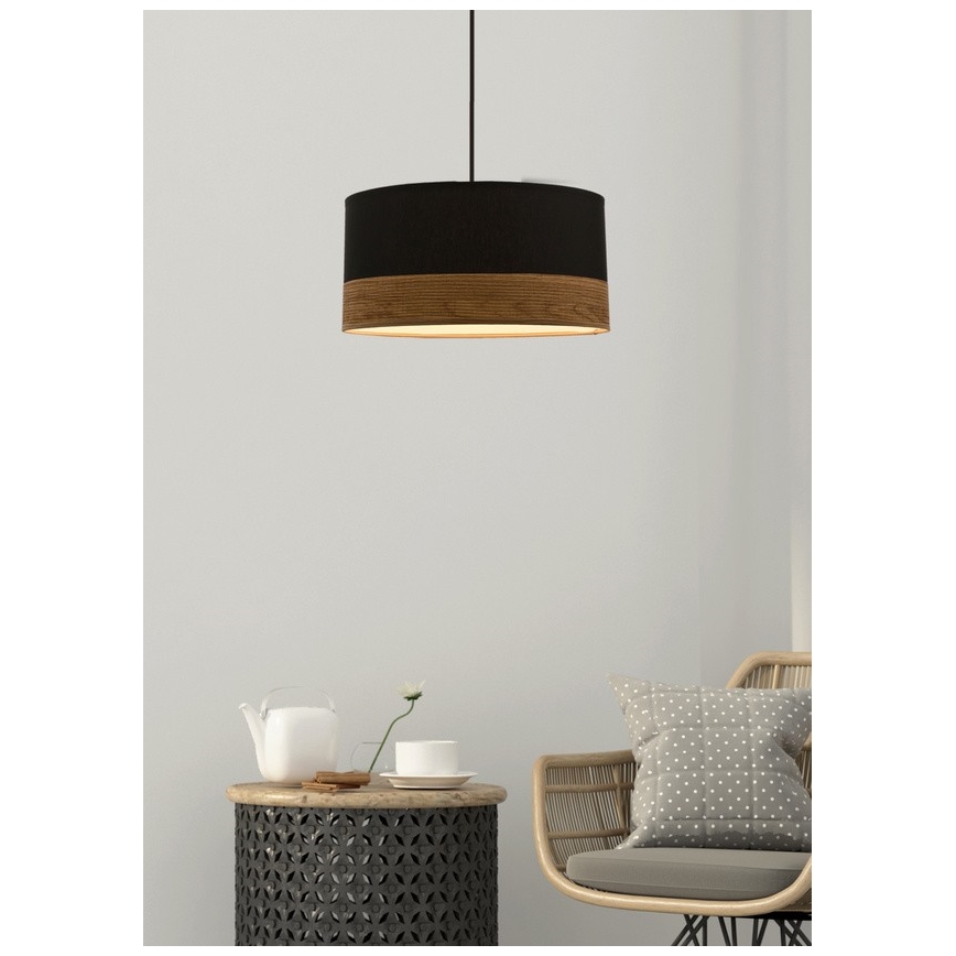 Ljuskrona med textilsladd PORTO 1xE27/60W/230V svart/brun