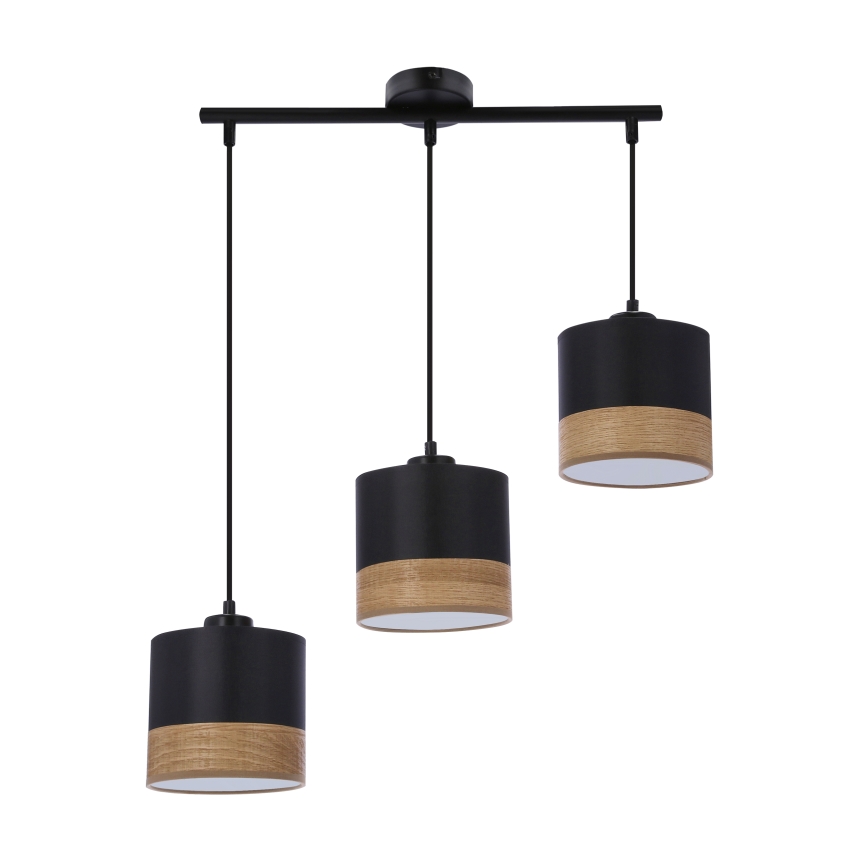 Ljuskrona med textilsladd PORTO 3xE27/60W/230V svart/brun