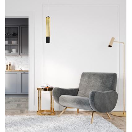 Ljuskrona med textilsladd PRESCOT 1xGU10/40W/230V gyllene