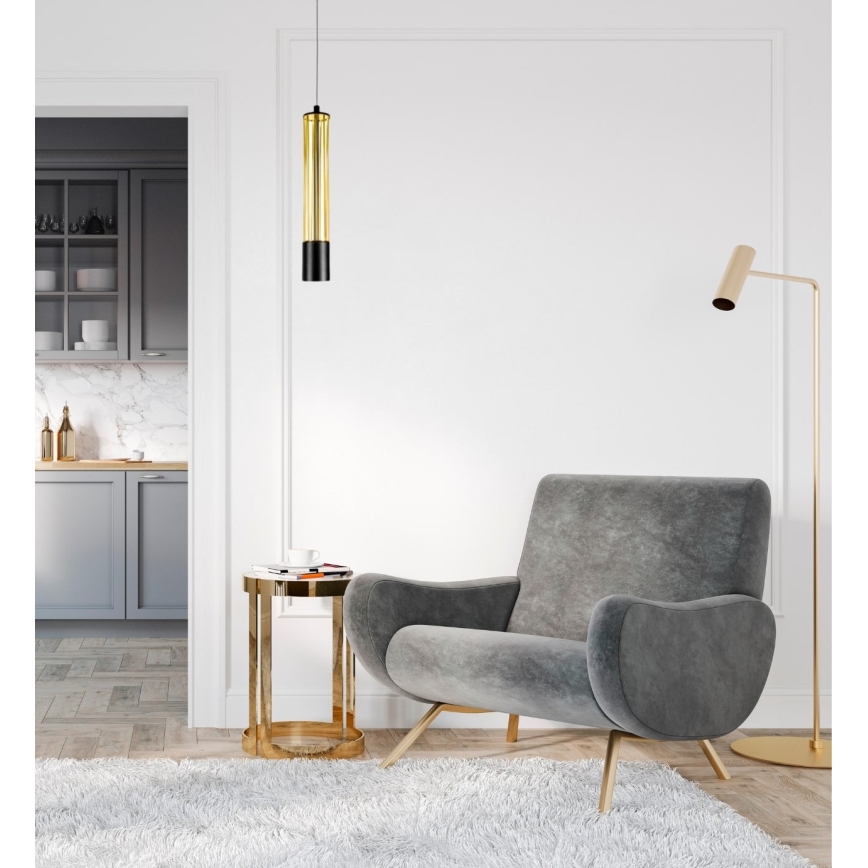 Ljuskrona med textilsladd PRESCOT 1xGU10/40W/230V gyllene