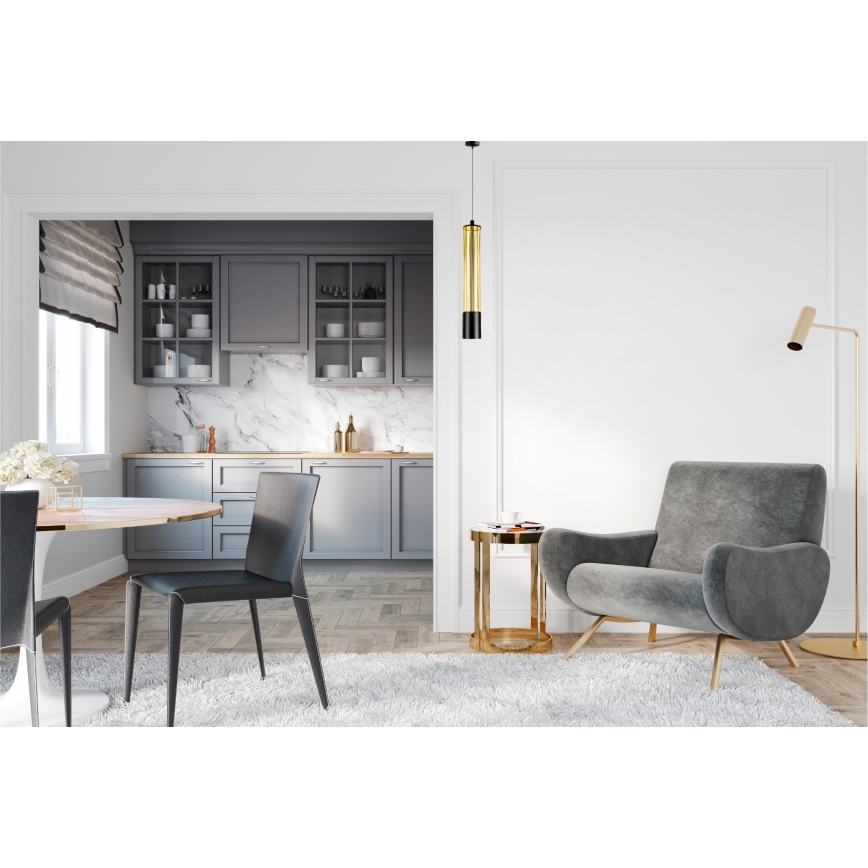 Ljuskrona med textilsladd PRESCOT 1xGU10/40W/230V gyllene