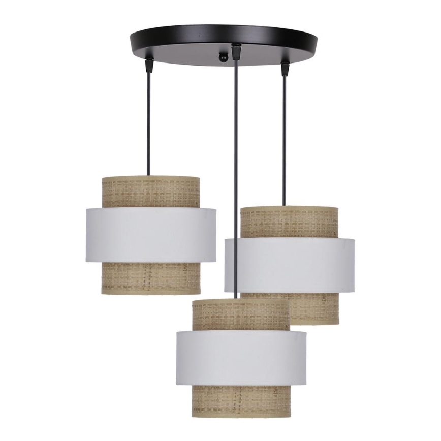 Ljuskrona med textilsladd RATTAN 3xE27/40W/230V vit/brun