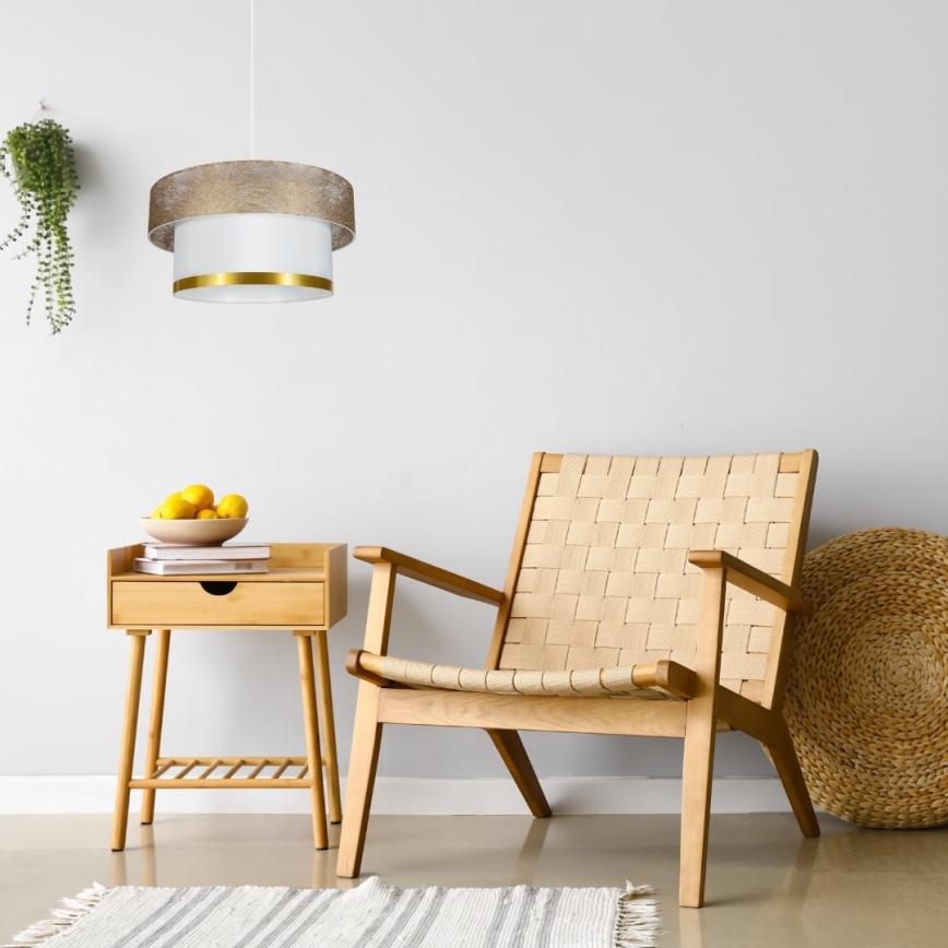 Ljuskrona med textilsladd RESSA 1xE27/60W/230V guld