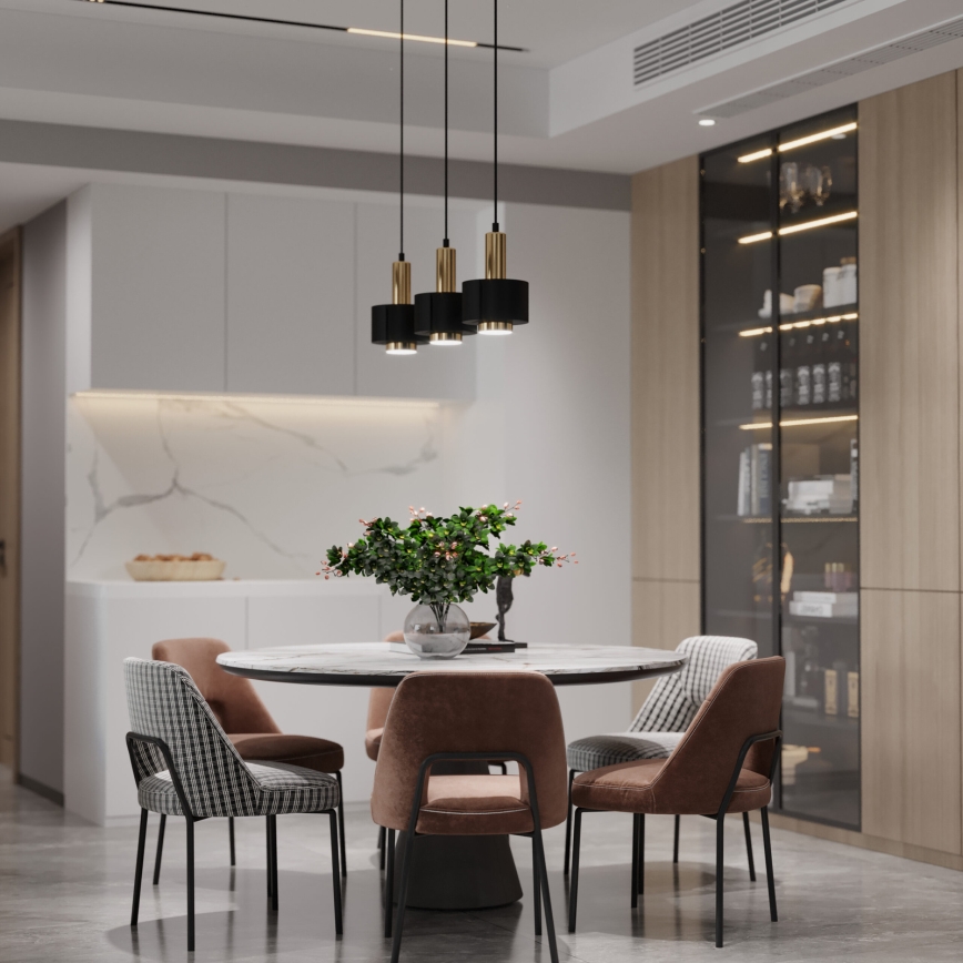 Ljuskrona med textilsladd RIF LUX 1xGX53/12W/230V diameter 15 cm svart/guld