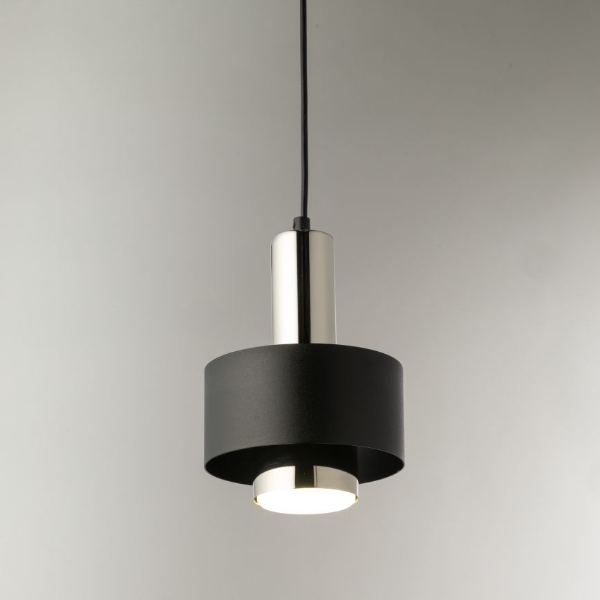 Ljuskrona med textilsladd RIF LUX 1xGX53/12W/230V diameter 15 cm svart/skinande krom