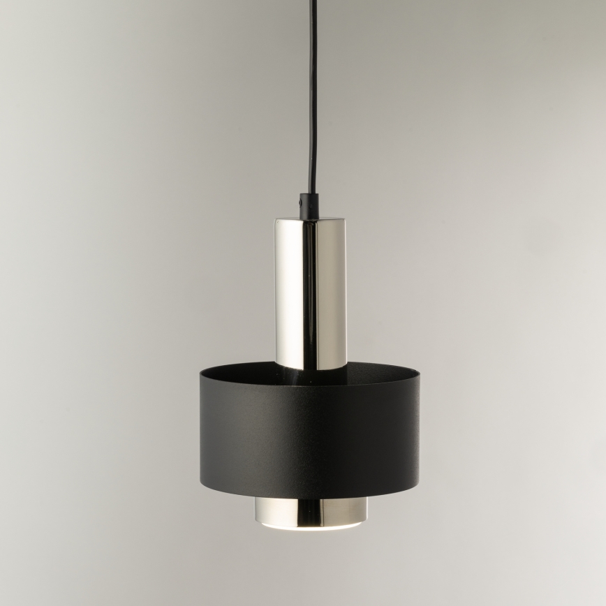 Ljuskrona med textilsladd RIF LUX 1xGX53/12W/230V diameter 15 cm svart/skinande krom
