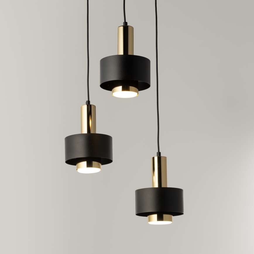 Ljuskrona med textilsladd RIF LUX 3xGX53/12W/230V diameter 38 cm svart/guld