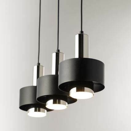 Ljuskrona med textilsladd RIF LUX 3xGX53/12W/230V svart/skinande krom