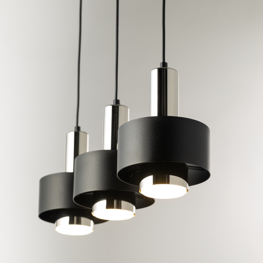 Ljuskrona med textilsladd RIF LUX 3xGX53/12W/230V svart/skinande krom