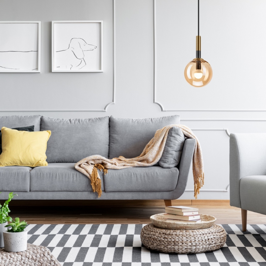 Ljuskrona med textilsladd ROLLO 1xE14/5W/230V guld/rökig beige
