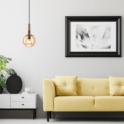 Ljuskrona med textilsladd ROLLO 1xE14/5W/230V guld/rökig beige
