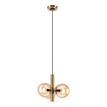 Ljuskrona med textilsladd ROLLO 3xE14/5W/230V guld/rökig beige