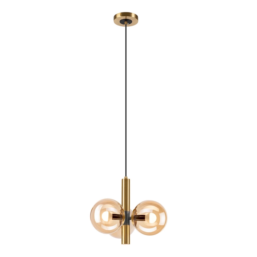 Ljuskrona med textilsladd ROLLO 3xE14/5W/230V guld/rökig beige