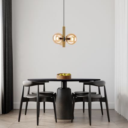 Ljuskrona med textilsladd ROLLO 3xE14/5W/230V guld/rökig beige