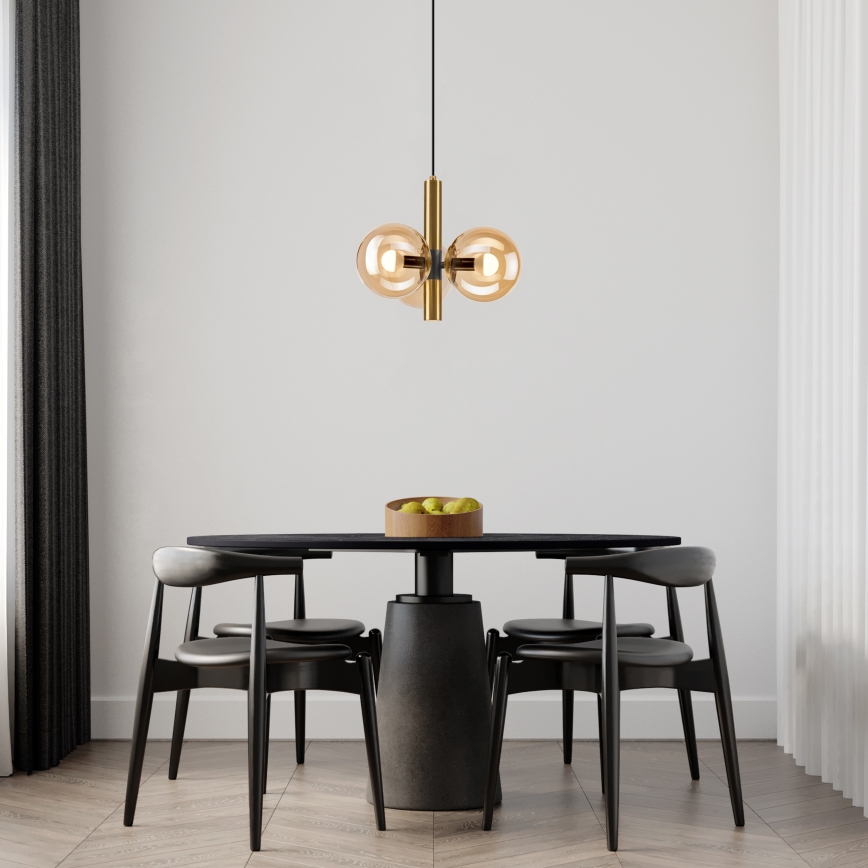 Ljuskrona med textilsladd ROLLO 3xE14/5W/230V guld/rökig beige