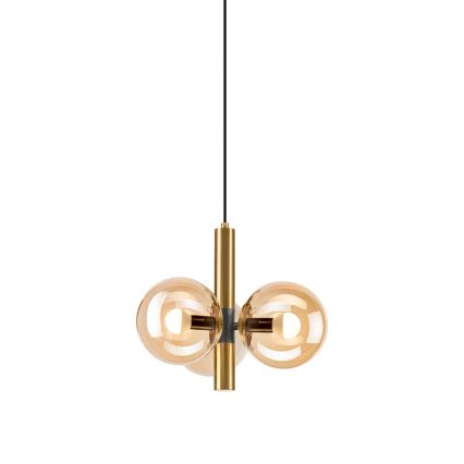 Ljuskrona med textilsladd ROLLO 3xE14/5W/230V guld/rökig beige