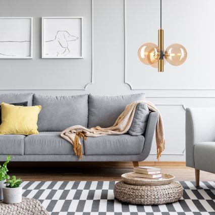 Ljuskrona med textilsladd ROLLO 3xG9/5W/230V guld/rökig beige