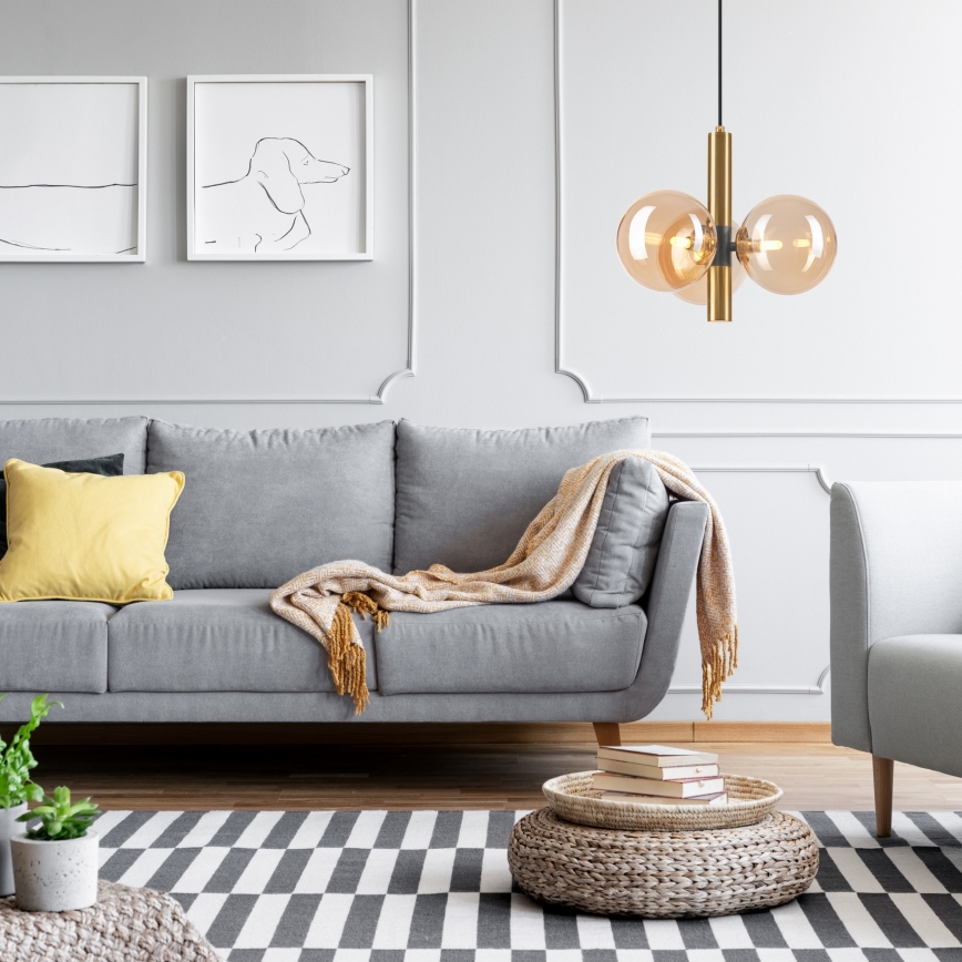 Ljuskrona med textilsladd ROLLO 3xG9/5W/230V guld/rökig beige