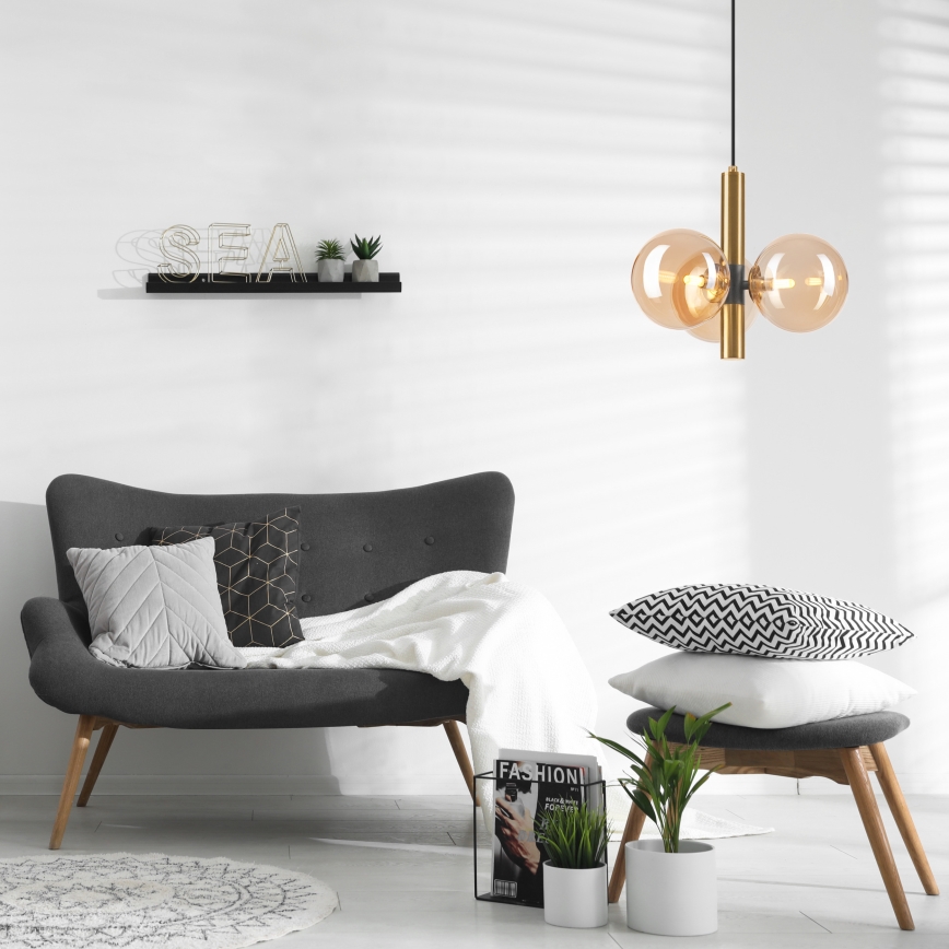 Ljuskrona med textilsladd ROLLO 3xG9/5W/230V guld/rökig beige
