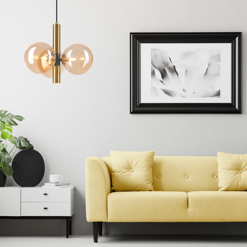 Ljuskrona med textilsladd ROLLO 3xG9/5W/230V guld/rökig beige