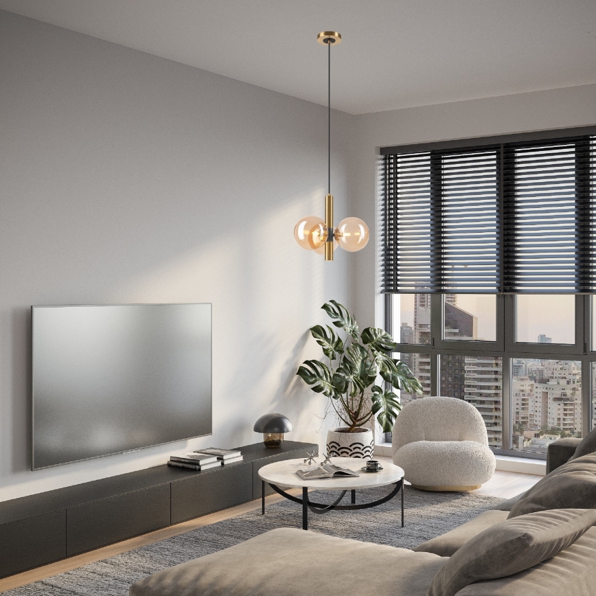 Ljuskrona med textilsladd ROLLO 3xG9/5W/230V guld/rökig beige