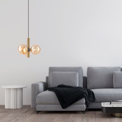 Ljuskrona med textilsladd ROLLO 3xG9/5W/230V guld/rökig beige