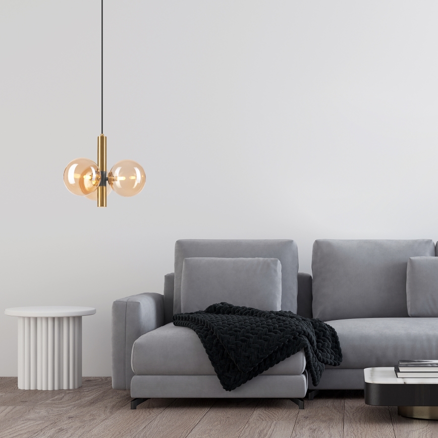 Ljuskrona med textilsladd ROLLO 3xG9/5W/230V guld/rökig beige