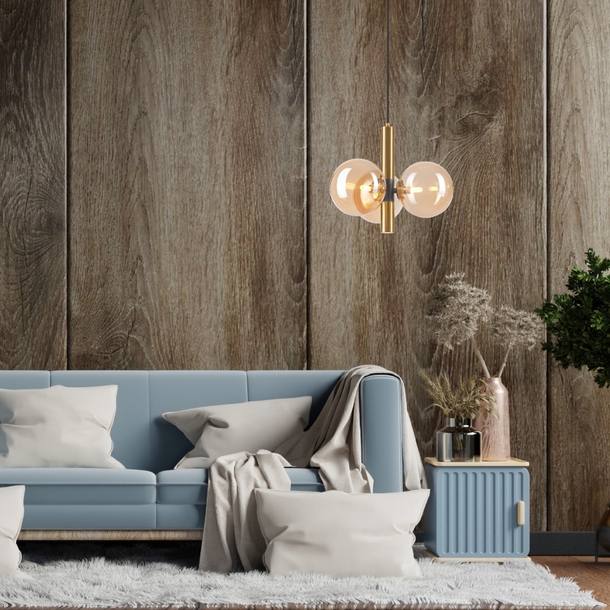 Ljuskrona med textilsladd ROLLO 3xG9/5W/230V guld/rökig beige