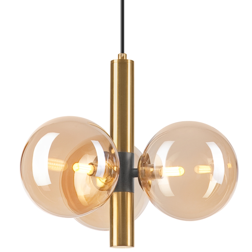 Ljuskrona med textilsladd ROLLO 3xG9/5W/230V guld/rökig beige