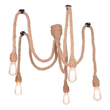 Ljuskrona med textilsladd ROPE CASA 5xE27/12W/230V spindel