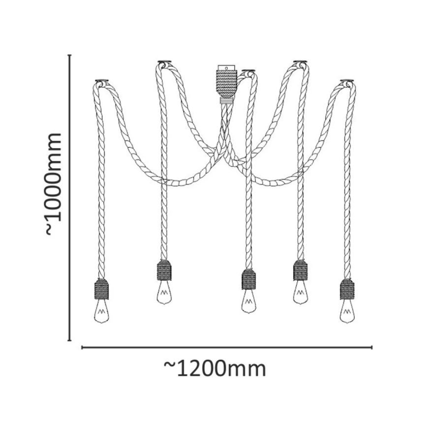 Ljuskrona med textilsladd ROPE CASA 5xE27/12W/230V spindel