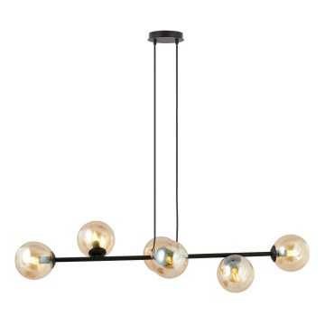 Ljuskrona med textilsladd ROSSI 6xE14/10W/230V svart/beige