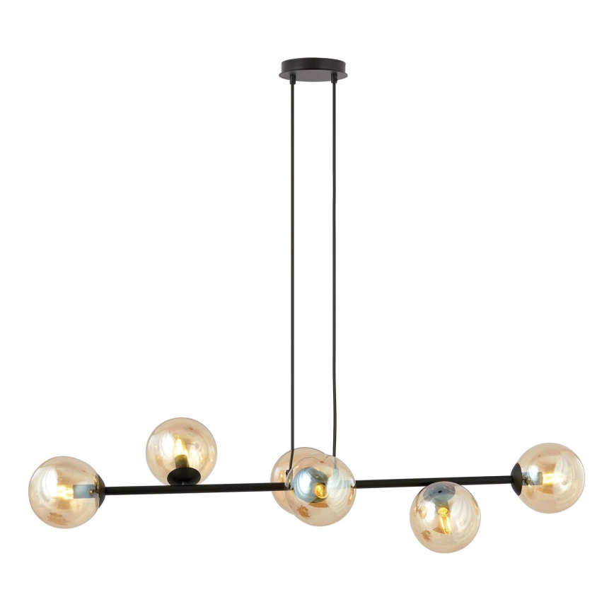 Ljuskrona med textilsladd ROSSI 6xE14/10W/230V svart/beige