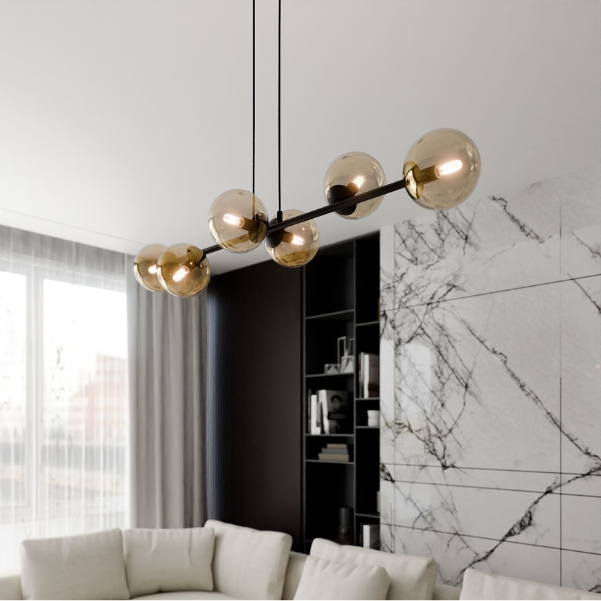 Ljuskrona med textilsladd ROSSI 6xE14/10W/230V svart/beige
