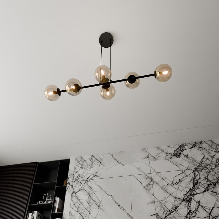 Ljuskrona med textilsladd ROSSI 6xE14/10W/230V svart/beige