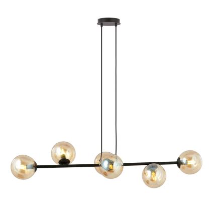 Ljuskrona med textilsladd ROSSI 6xE14/10W/230V svart/beige